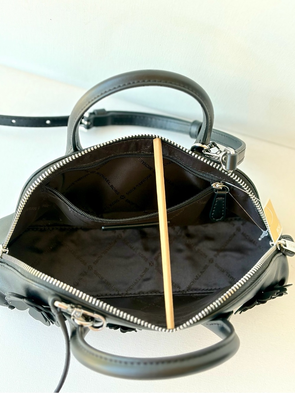 Michael Kors Black Small Floral Satchel Crossbody Black - Picture 7 of 13